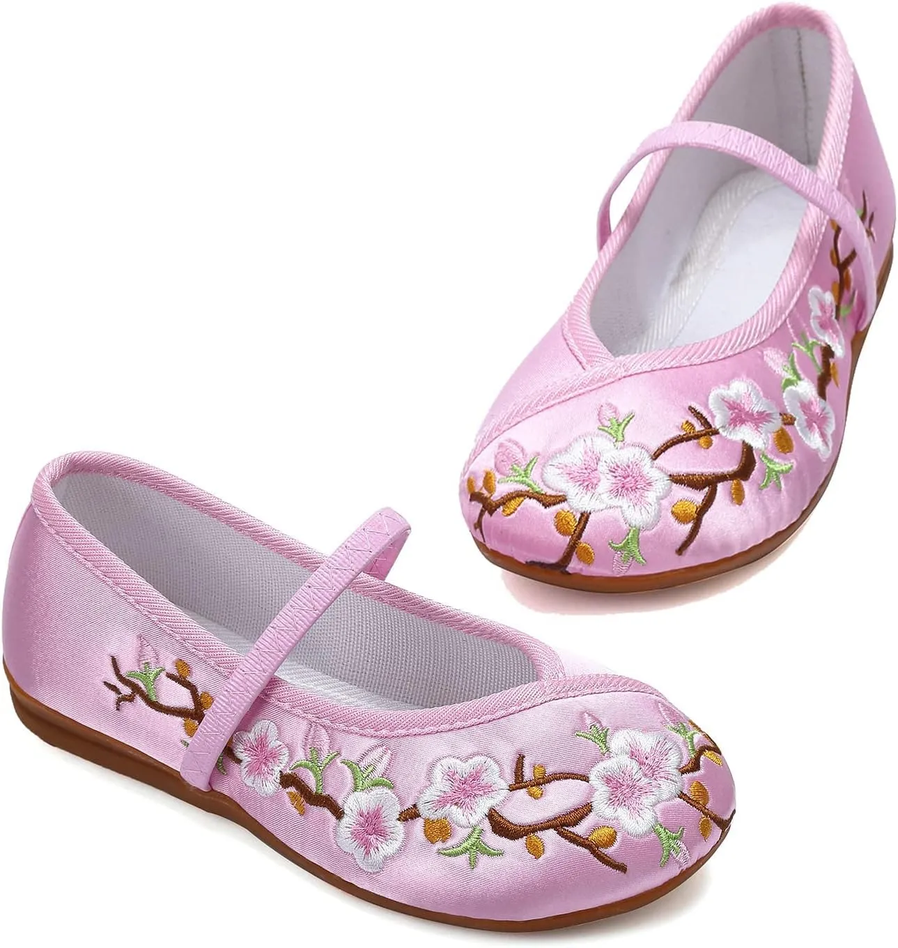 Encanto Costume Shoes Mary-Jane Flats Shoes Round Toe Low Wedge Ballet Flats Floral Embroidery Shoes for Girls Halloween Cosplay Dress Up