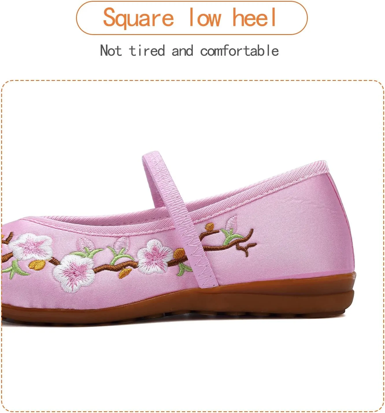 Encanto Costume Shoes Mary-Jane Flats Shoes Round Toe Low Wedge Ballet Flats Floral Embroidery Shoes for Girls Halloween Cosplay Dress Up