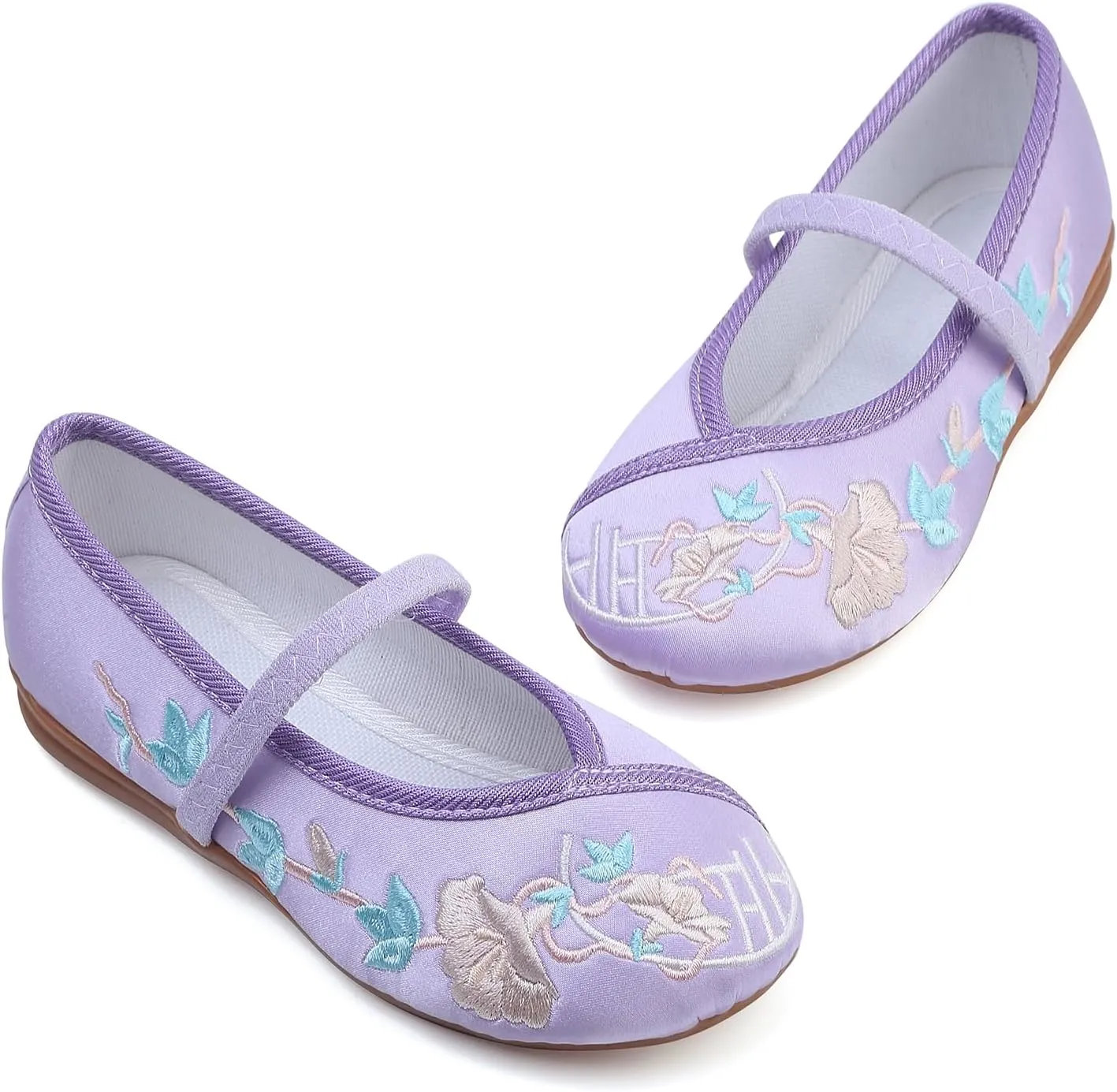 Encanto Costume Shoes Mary-Jane Flats Shoes Round Toe Low Wedge Ballet Flats Floral Embroidery Shoes for Girls Halloween Cosplay Dress Up