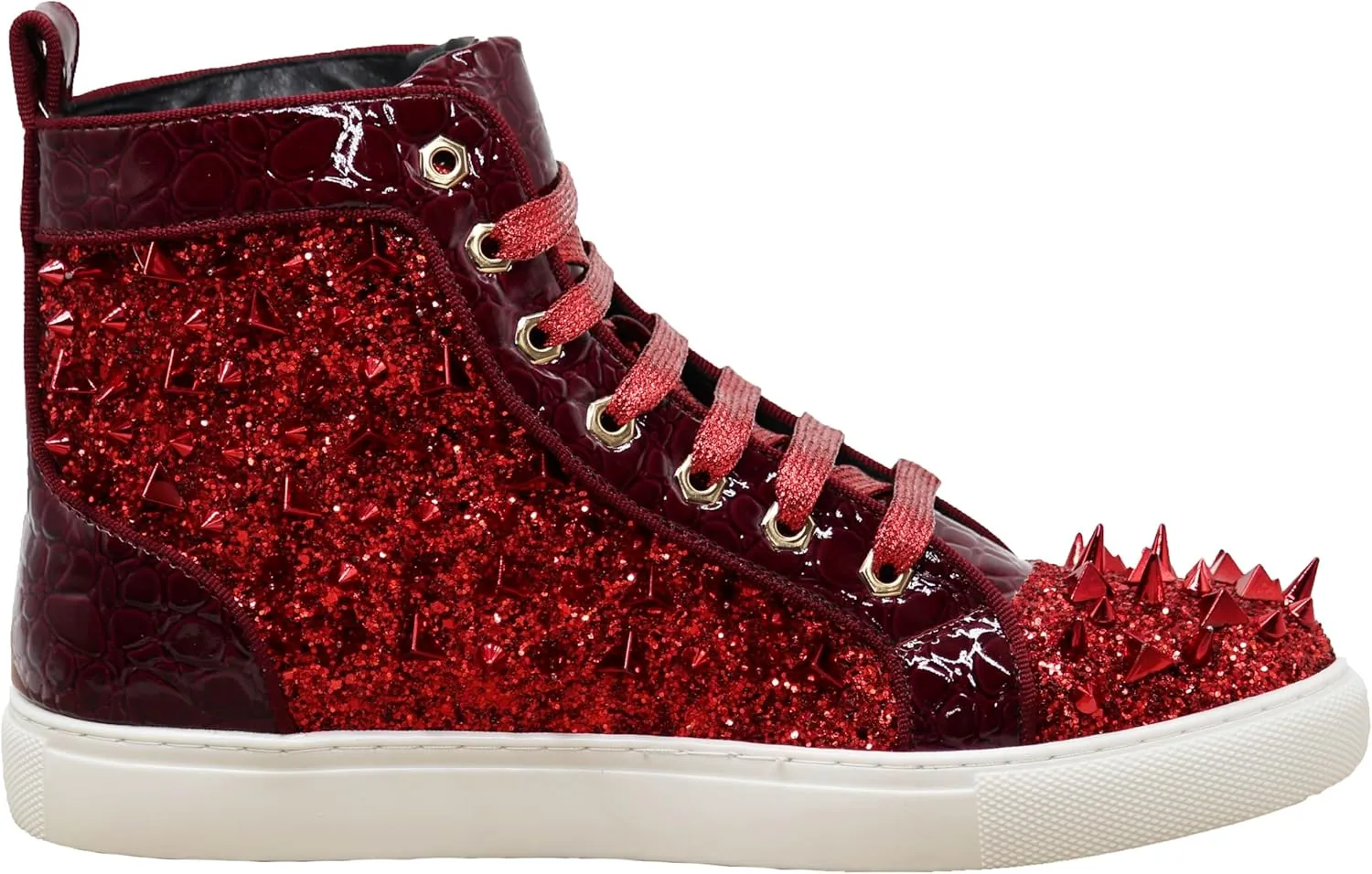 Enzo Romeo Men's High Top Crystal Shimmer Rhinestone Blink Flat Spike Fashion Sneakers Shoes BUL2