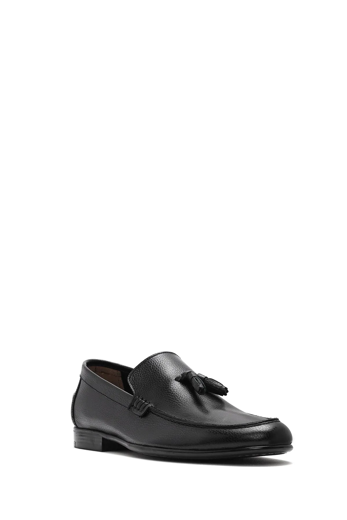 Erkek Siyah Püsküllü Deri Casual Loafer