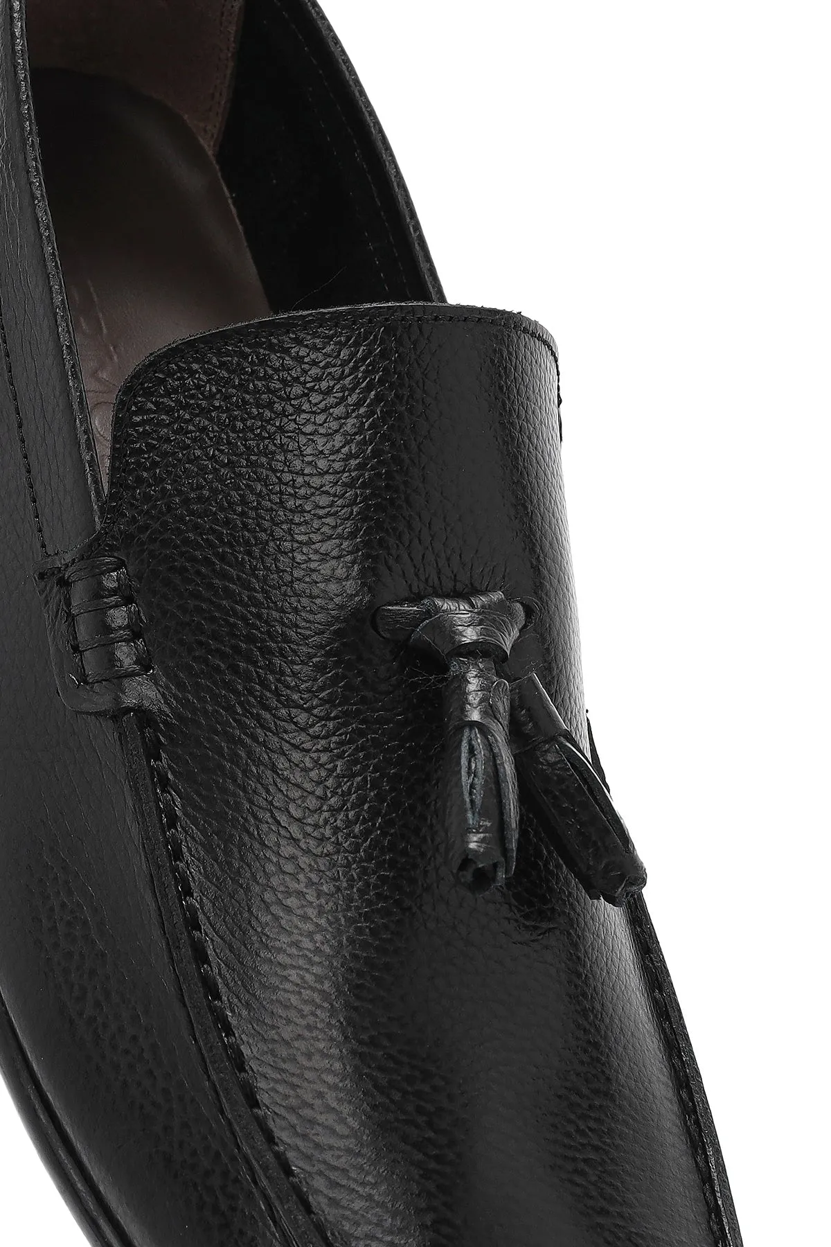 Erkek Siyah Püsküllü Deri Casual Loafer