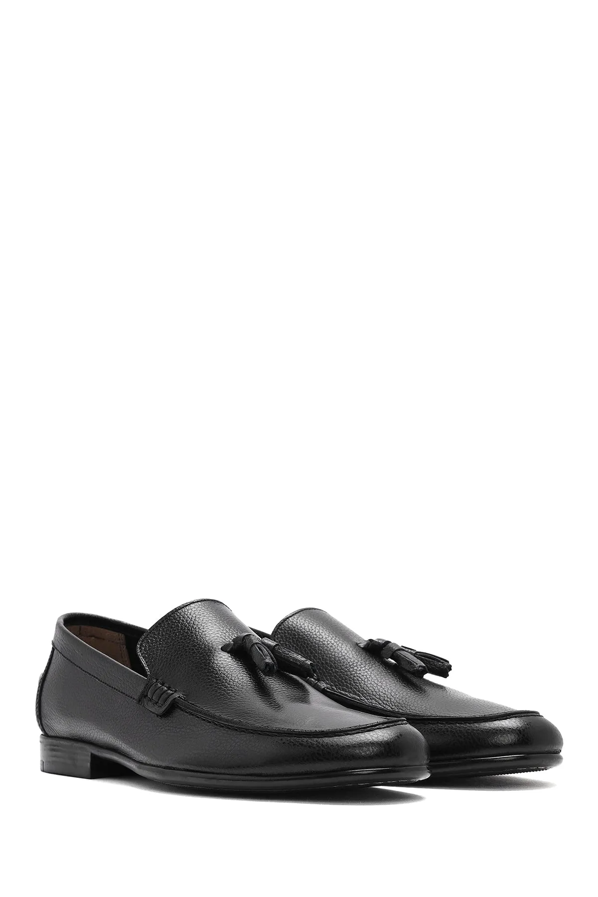 Erkek Siyah Püsküllü Deri Casual Loafer