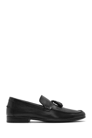 Erkek Siyah Püsküllü Deri Casual Loafer
