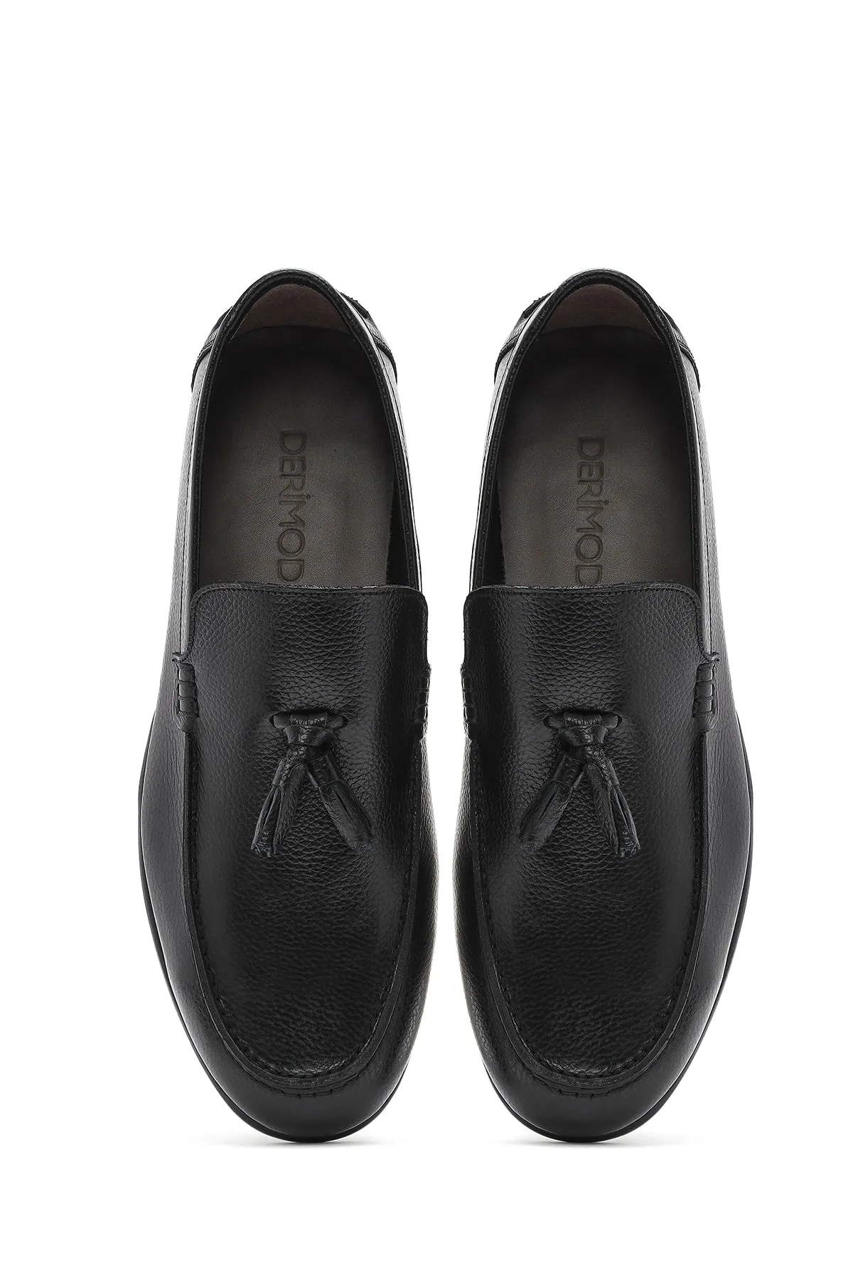 Erkek Siyah Püsküllü Deri Casual Loafer