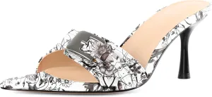 Esvowido Womens Mule Heels Pointed Open Toe Heeled Sandals 2.95 Inch Stiletto Mules with Buckle Work Party Wedding Summer Shoes