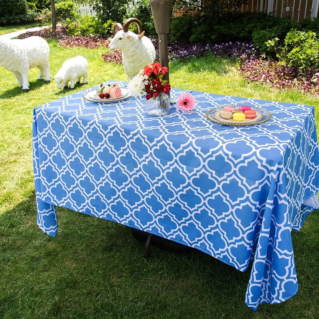 Eternal Beauty 60X 84 Rectangle Tablecloth Waterproof Outdoor Tablecloth with Umbrella Hole for Patio Spring Summer Tables, Blue