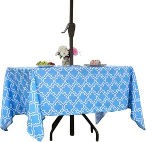 Eternal Beauty 60X 84 Rectangle Tablecloth Waterproof Outdoor Tablecloth with Umbrella Hole for Patio Spring Summer Tables, Blue