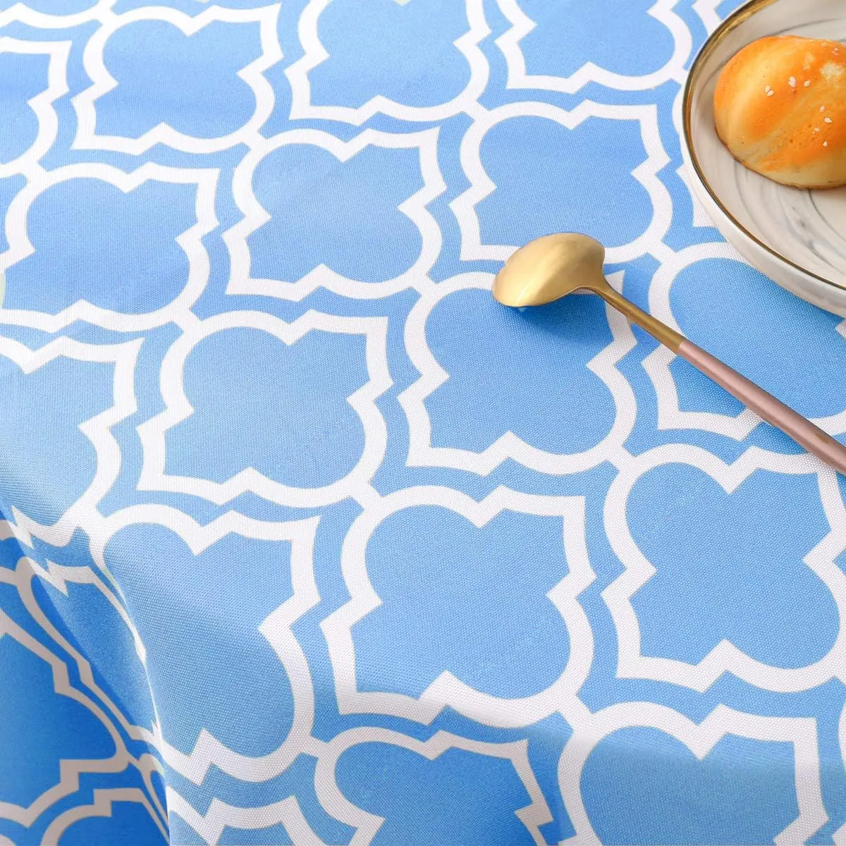 Eternal Beauty 60X 84 Rectangle Tablecloth Waterproof Outdoor Tablecloth with Umbrella Hole for Patio Spring Summer Tables, Blue
