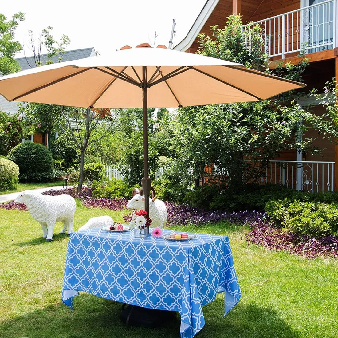 Eternal Beauty 60X 84 Rectangle Tablecloth Waterproof Outdoor Tablecloth with Umbrella Hole for Patio Spring Summer Tables, Blue