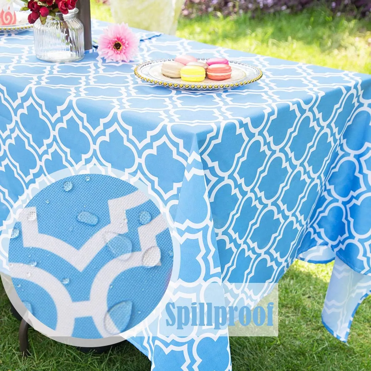 Eternal Beauty 60X 84 Rectangle Tablecloth Waterproof Outdoor Tablecloth with Umbrella Hole for Patio Spring Summer Tables, Blue