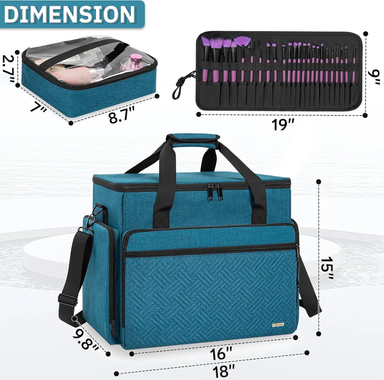 Extra Large Makeup Case with 4 Removable Pouches, Professional Make up Train Case,Travel Cosmetic Bag for Hairstylists Nail Tech Makeup Artist with Shoulder Strap and Handle (Blue)