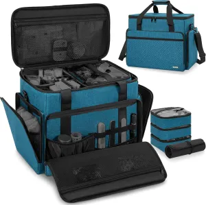 Extra Large Makeup Case with 4 Removable Pouches, Professional Make up Train Case,Travel Cosmetic Bag for Hairstylists Nail Tech Makeup Artist with Shoulder Strap and Handle (Blue)