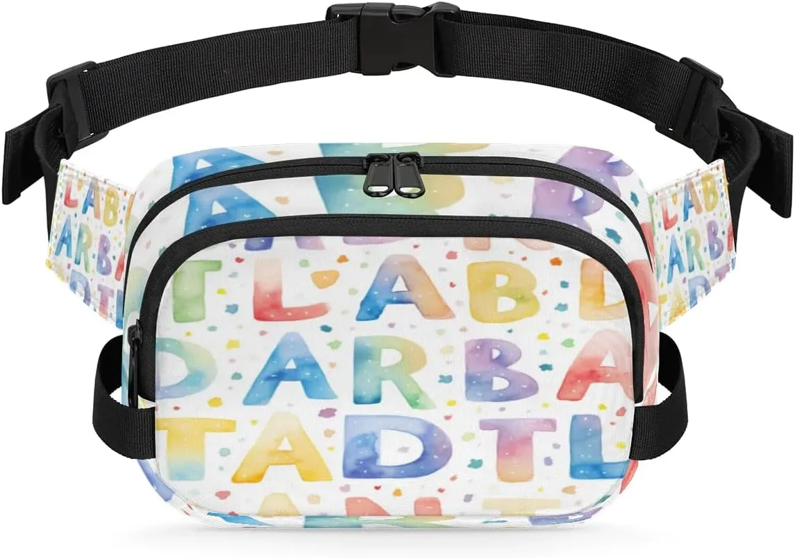 Fanny Pack for Women Men, Colorful Letters Waist Pack Bag Education Alphabets Waterproof Belt Bag with Adjustable Strap Casual Hip Bum Bag Crossbody Bags for Running Trave Hiking Cycling Workout
