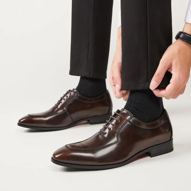 Fashion Pointed Moccasins, Brown Lace-up Dress Shoes, Waterproof Dress Shoes for Men, Mens Leather Oxford