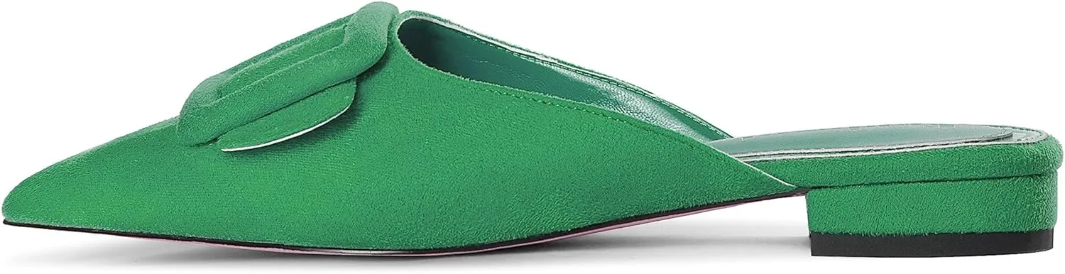 Fericzot Mule Slippers for Women,Slingback Buckle Flat Pointed Toe Backless Mule Slides Suede Slip On Loafers