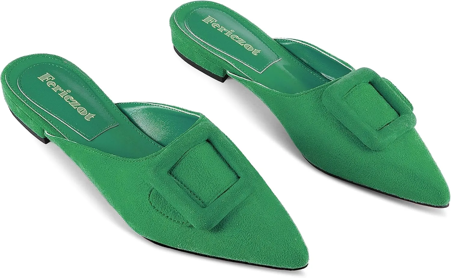 Fericzot Mule Slippers for Women,Slingback Buckle Flat Pointed Toe Backless Mule Slides Suede Slip On Loafers