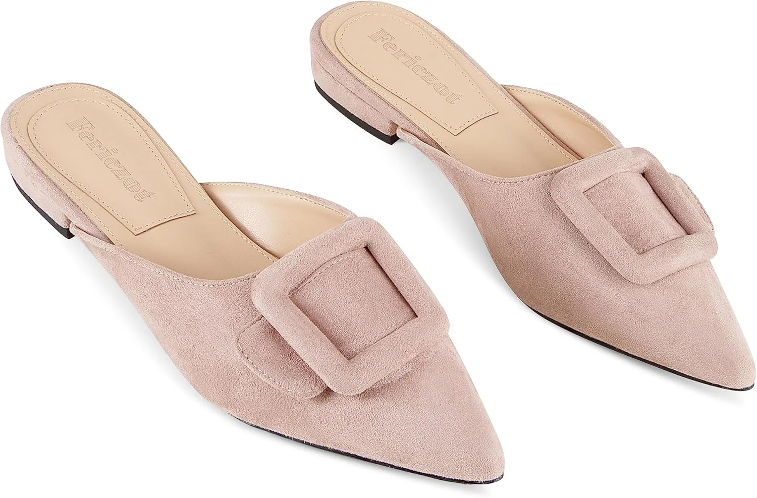 Fericzot Mule Slippers for Women,Slingback Buckle Flat Pointed Toe Backless Mule Slides Suede Slip On Loafers