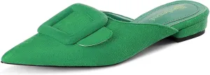 Fericzot Mule Slippers for Women,Slingback Buckle Flat Pointed Toe Backless Mule Slides Suede Slip On Loafers