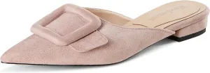 Fericzot Mule Slippers for Women,Slingback Buckle Flat Pointed Toe Backless Mule Slides Suede Slip On Loafers