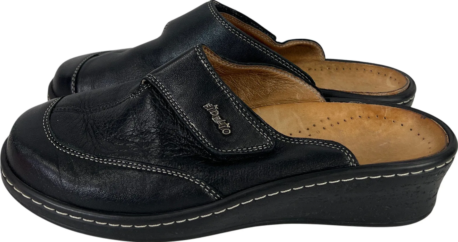 Fidelio Women’s Black Leather Slip On Mules - 38/ US 7