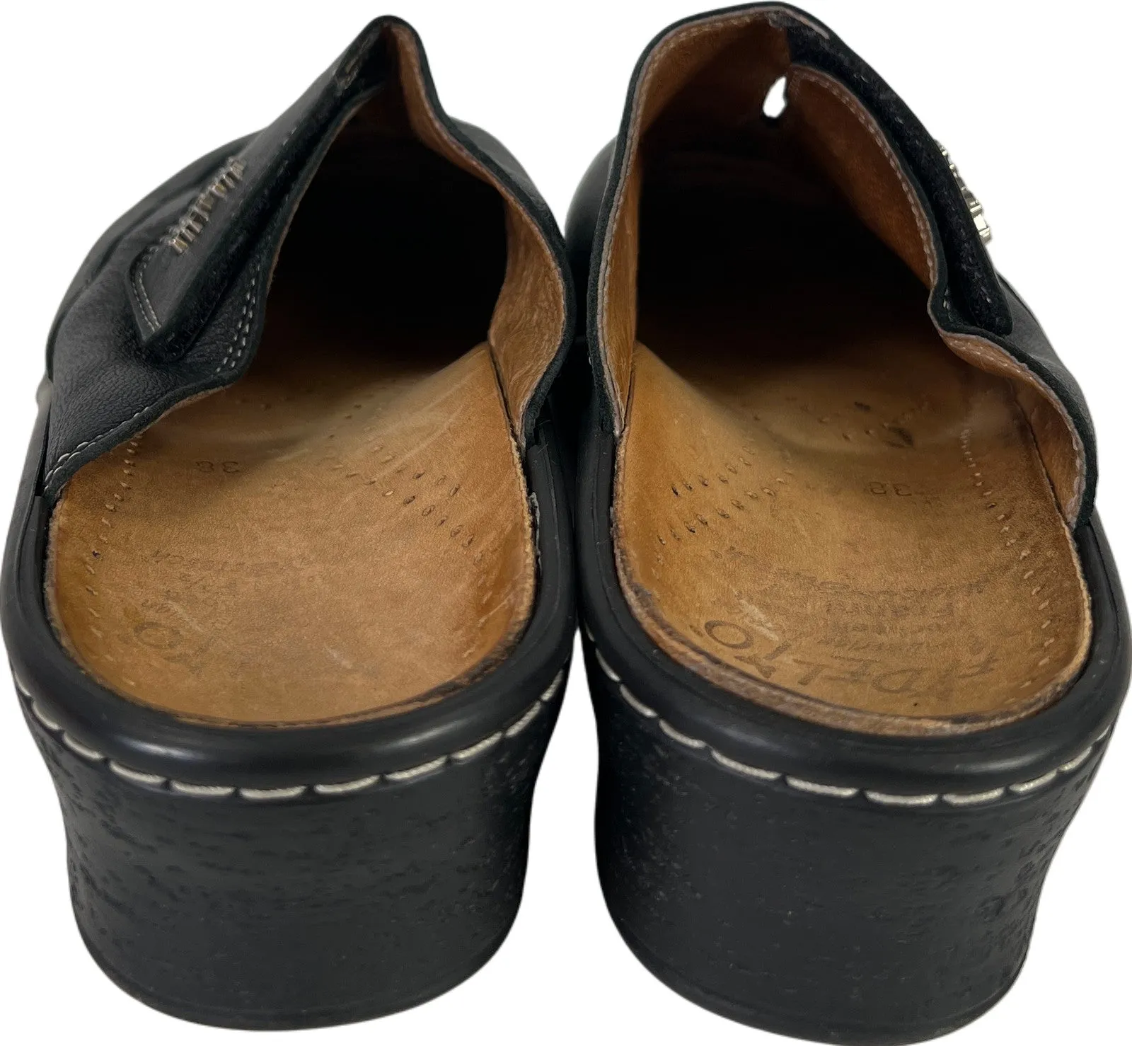 Fidelio Women’s Black Leather Slip On Mules - 38/ US 7