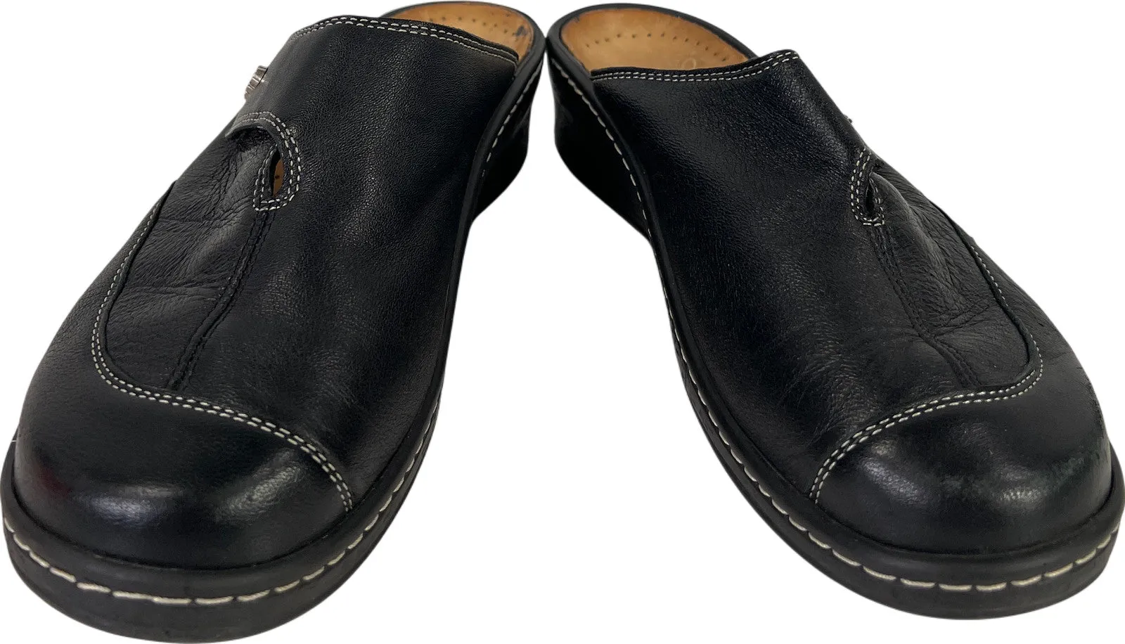Fidelio Women’s Black Leather Slip On Mules - 38/ US 7