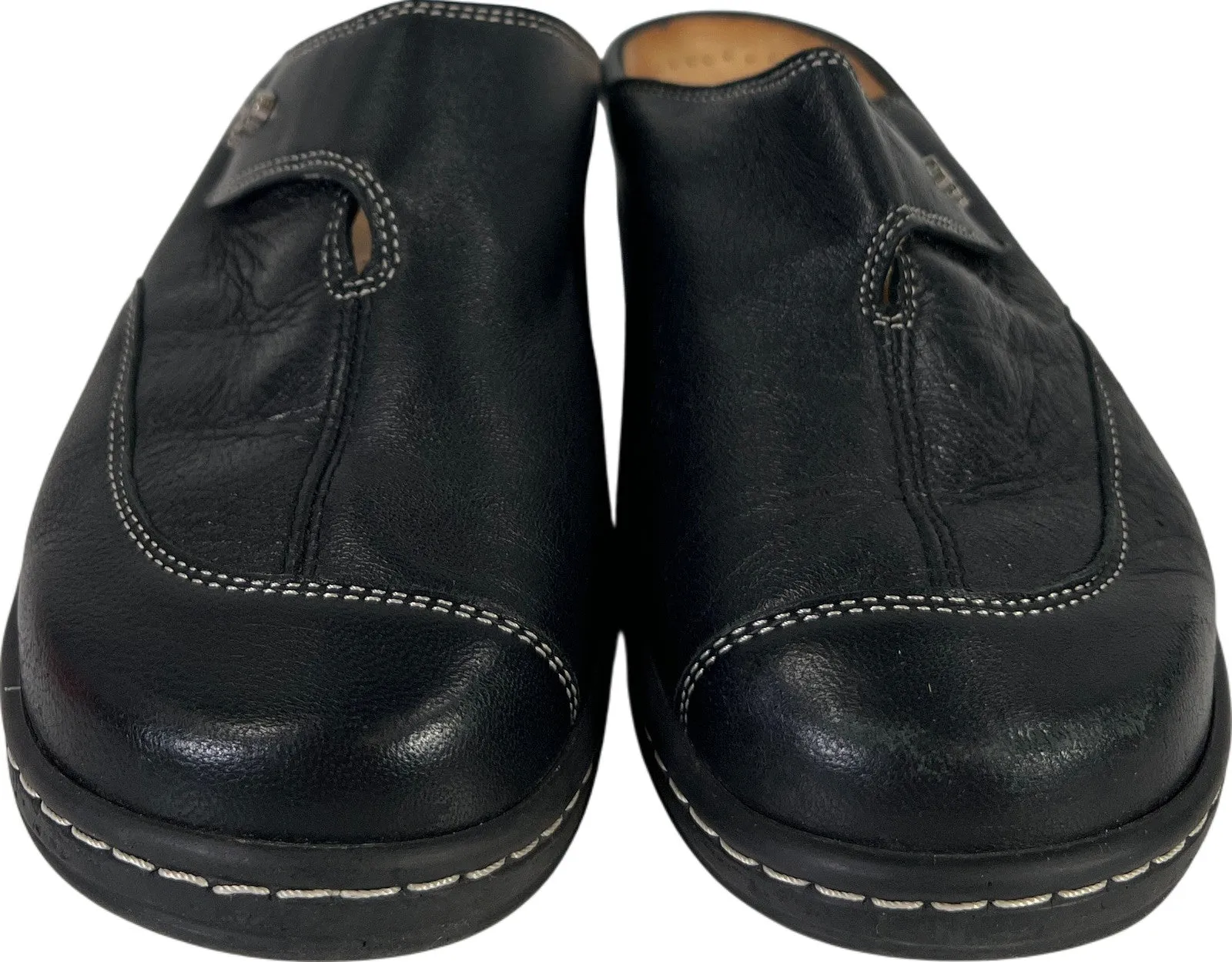 Fidelio Women’s Black Leather Slip On Mules - 38/ US 7