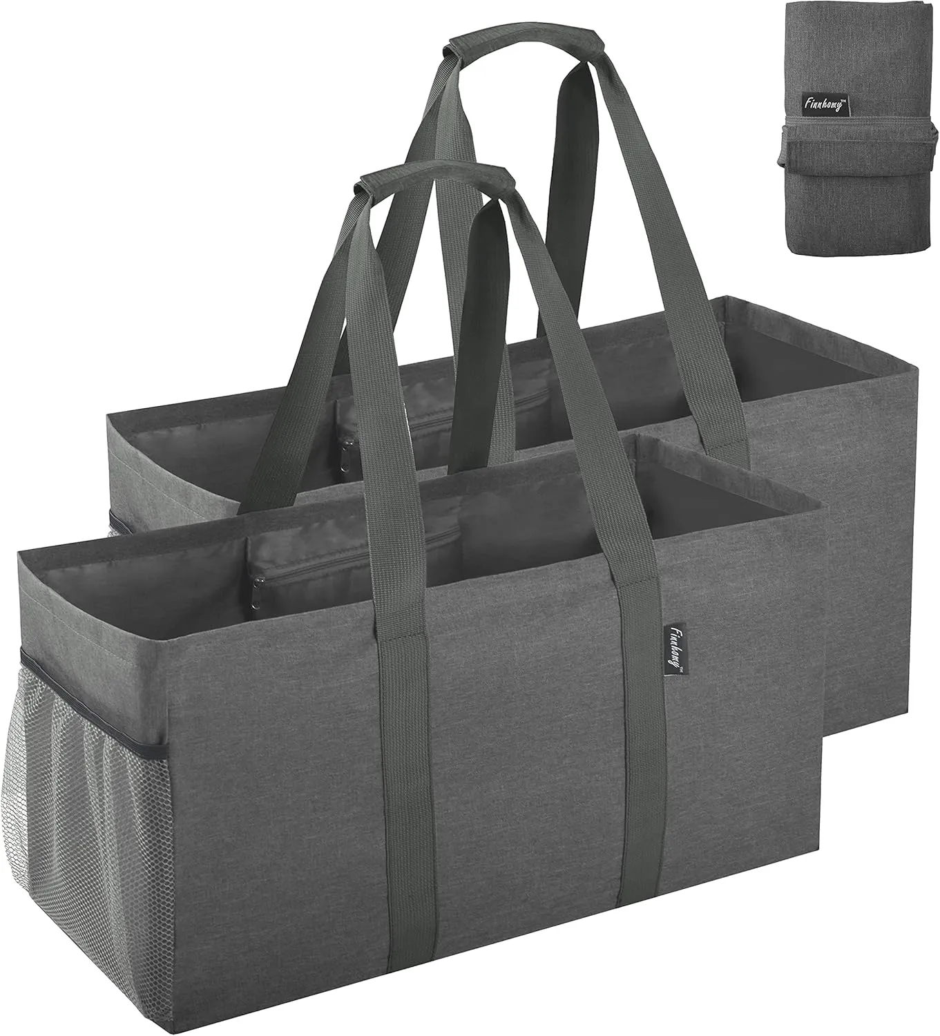 Finnhomy 42L Extra Large Utility Tote Bag, Oxford Fabric Reusable Folding Grocery Bags with Handles and Pockets, 2 Pack