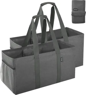 Finnhomy 42L Extra Large Utility Tote Bag, Oxford Fabric Reusable Folding Grocery Bags with Handles and Pockets, 2 Pack