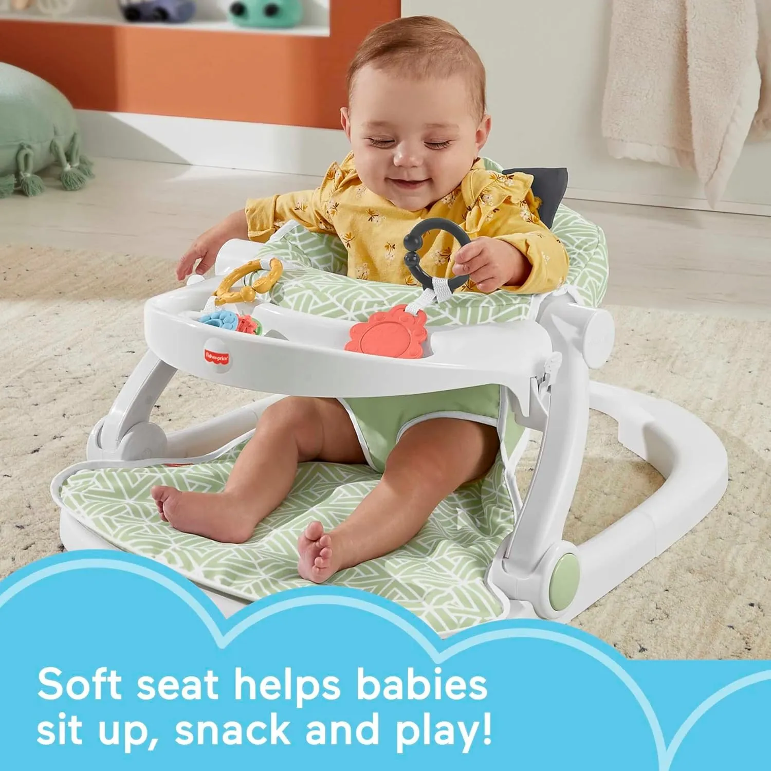 Fisher-Price Baby Portable Baby Chair Sit-Me-Up Floor Seat with Snack Tray and Developmental Toys, Puppy Perfection [Amazon Exclusive]