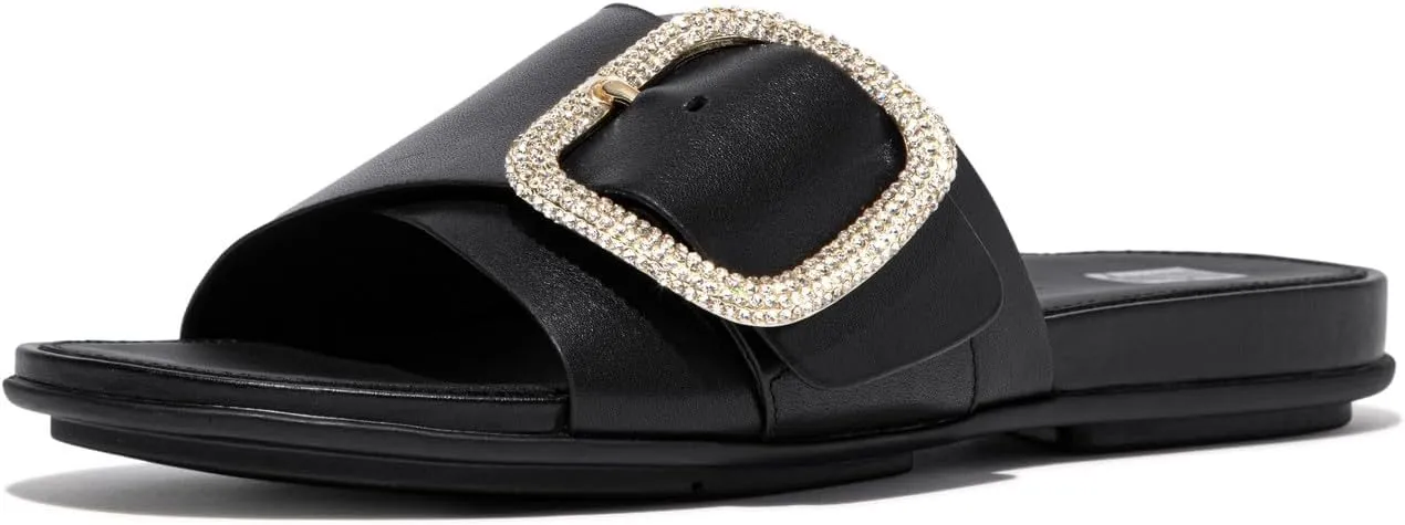 FitFlop Women's Gracie Crystal Maxi-Buckle Leather Slides Wedge Sandal