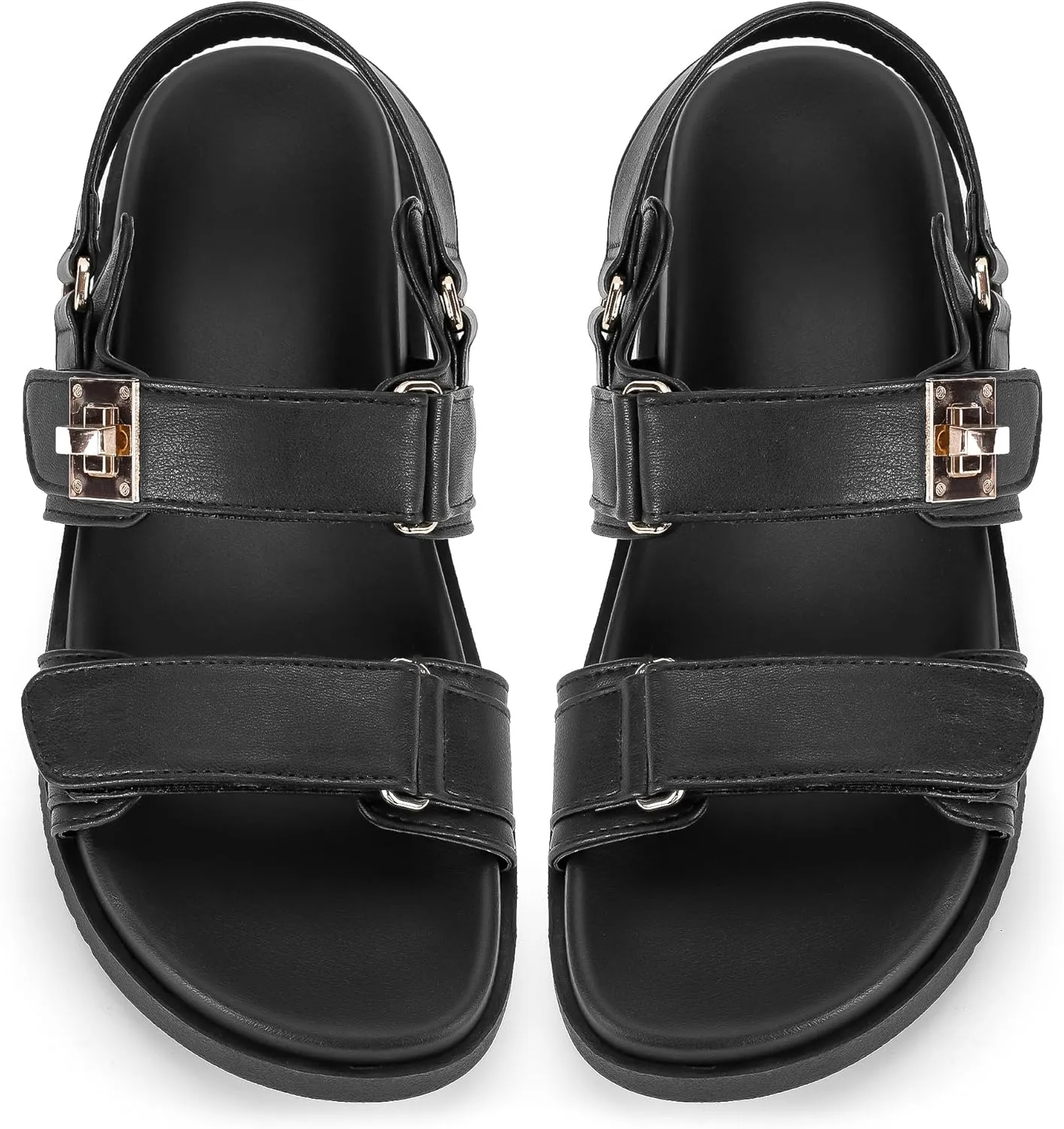 FITORY Women's Flat Sandals Classic Adjustable Double Strap with Cushioned Footbed for Summer Size 6-11