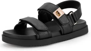 FITORY Women's Flat Sandals Classic Adjustable Double Strap with Cushioned Footbed for Summer Size 6-11