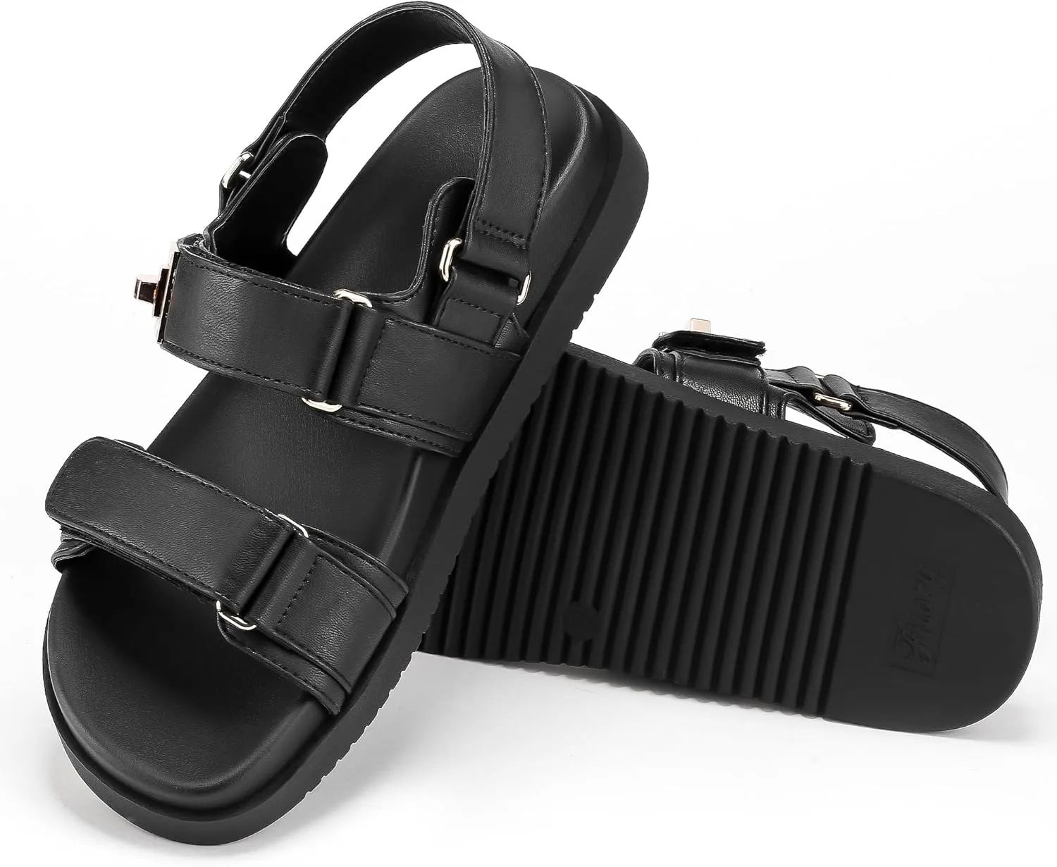 FITORY Women's Flat Sandals Classic Adjustable Double Strap with Cushioned Footbed for Summer Size 6-11