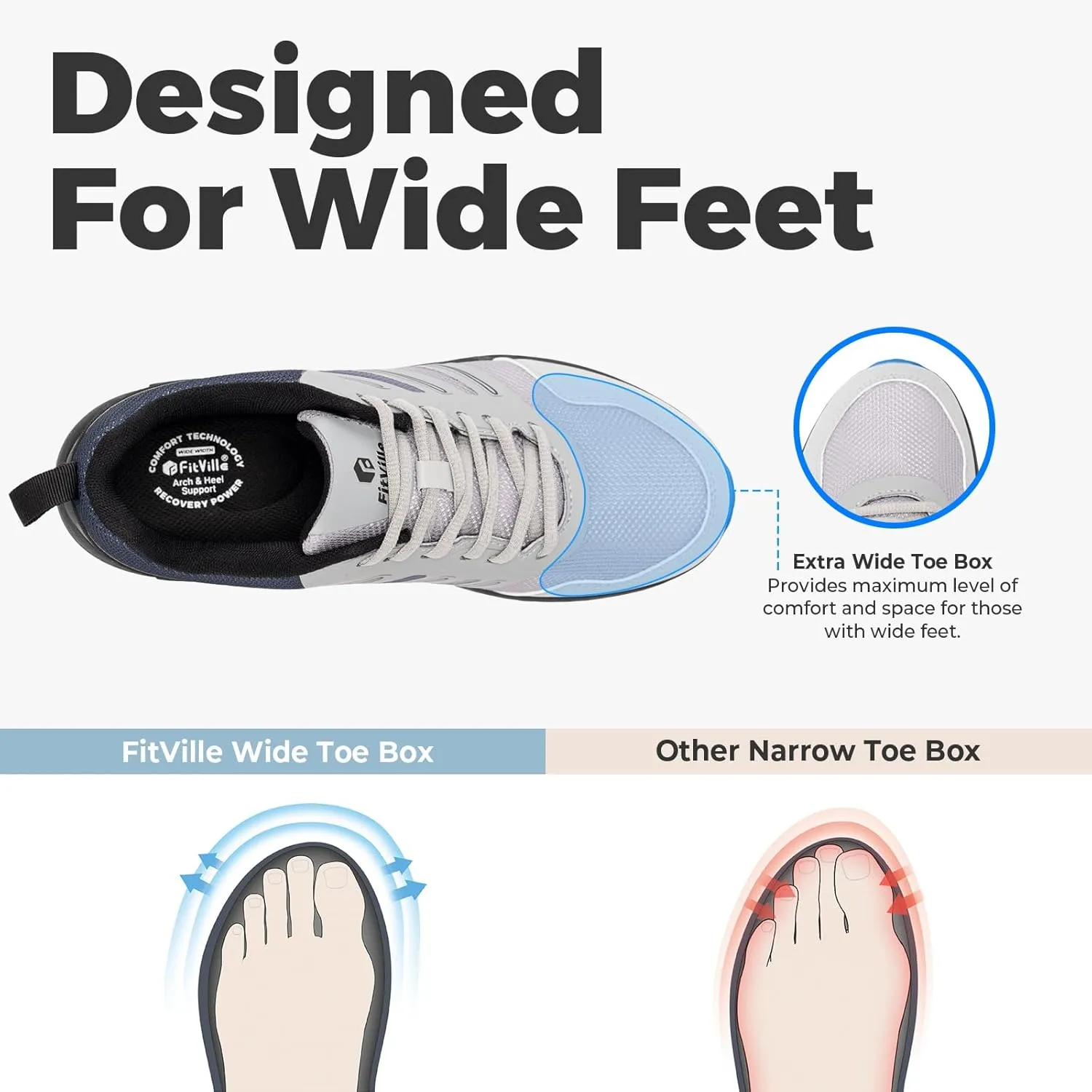 FitVille Extra Wide Mens Running Shoes Orthopedic Sneakers for Plantar Fasciitis Lightweight Men's Trail Running Shoes for Diabetic Men Wide Toe Box Shoes for Flat Feet Heel Pain Relief