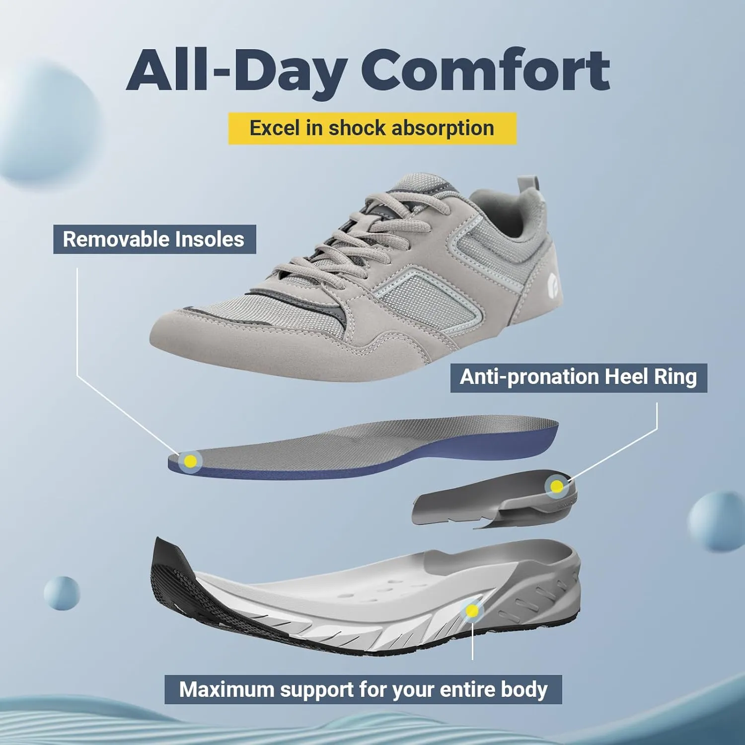 FitVille Extra Wide Walking Shoes Men's Wide Width Workout Sneakers with Arch Support for Flat Feet Heel Pain Relief - Rebound NEO V2