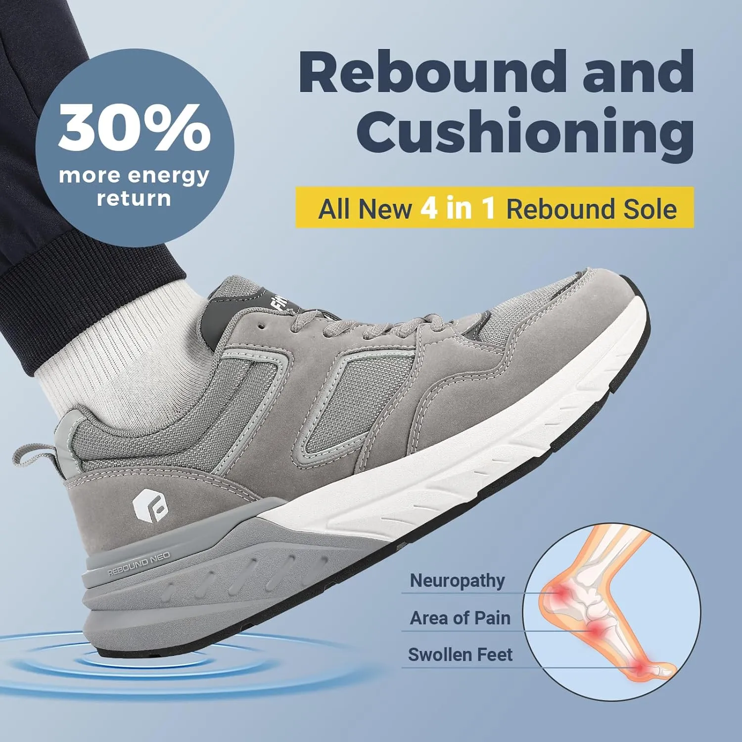 FitVille Extra Wide Walking Shoes Men's Wide Width Workout Sneakers with Arch Support for Flat Feet Heel Pain Relief - Rebound NEO V2
