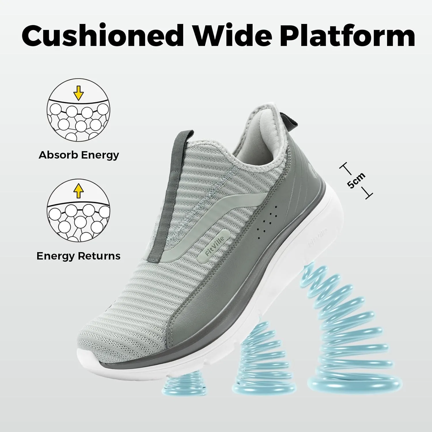 FitVille Men's Extra Wide Slip on Walking Shoes with Arch Support Men Slip on Sneakers for Foot Pain Relief-Stepease V2