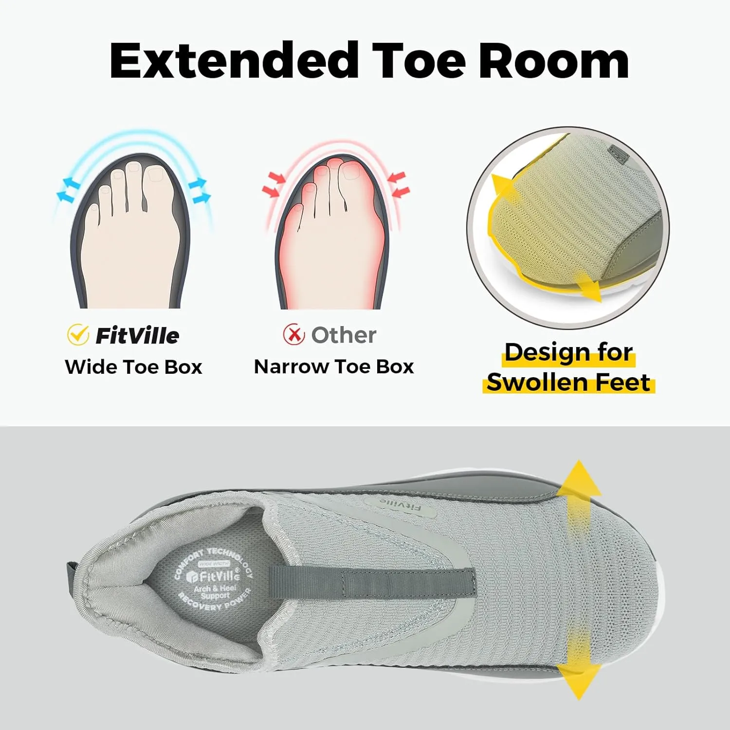 FitVille Men's Extra Wide Slip on Walking Shoes with Arch Support Men Slip on Sneakers for Foot Pain Relief-Stepease V2