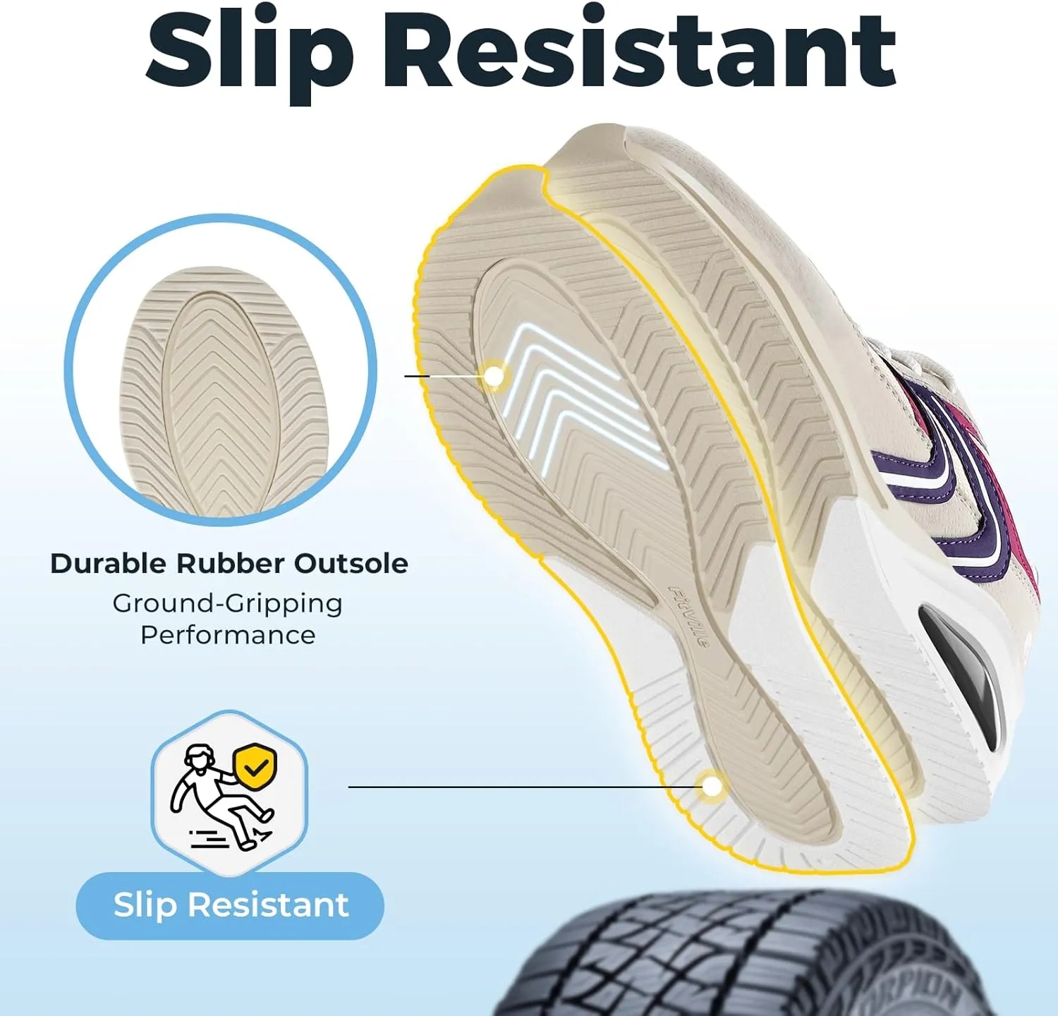FitVille Wide Walking Shoes for Women Air Cushion Wide Width Sneakers for Flat Feet Planter Fasciitis - HeelAero V2
