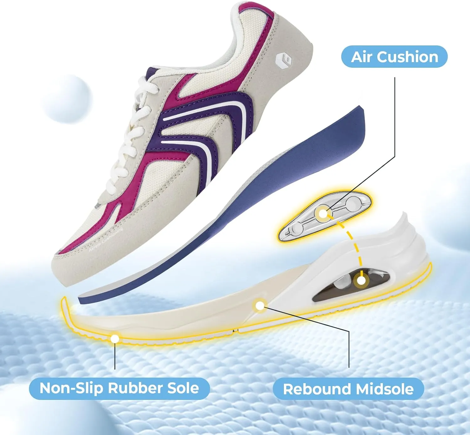 FitVille Wide Walking Shoes for Women Air Cushion Wide Width Sneakers for Flat Feet Planter Fasciitis - HeelAero V2