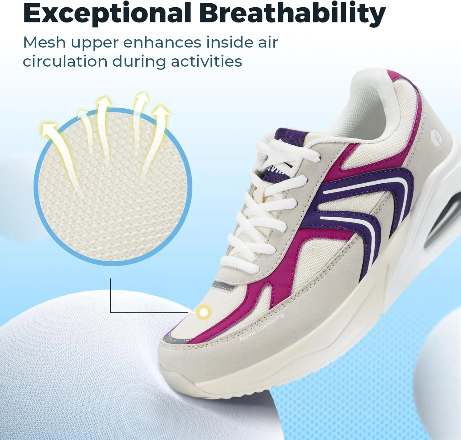 FitVille Wide Walking Shoes for Women Air Cushion Wide Width Sneakers for Flat Feet Planter Fasciitis - HeelAero V2