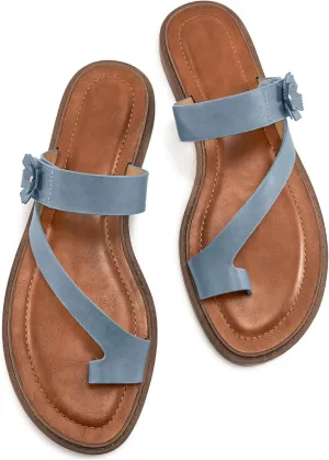 Flat Sandals for Women Dressy: Comfortable Summer Beach Sandal Adjustable Hook loop Slip on Toe Ring Walking Shoes for Travel Office