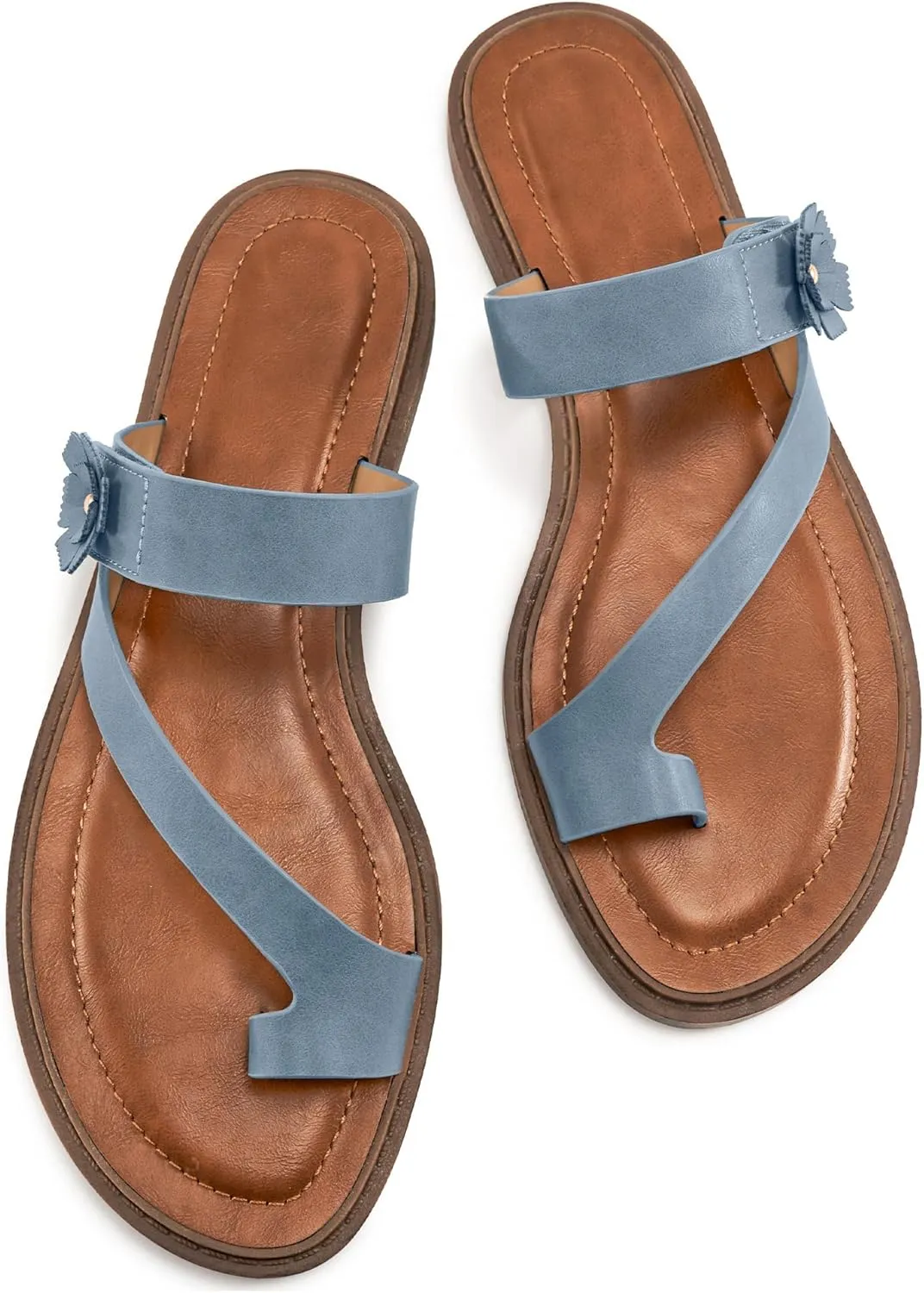 Flat Sandals for Women Dressy: Comfortable Summer Beach Sandal Adjustable Hook loop Slip on Toe Ring Walking Shoes for Travel Office