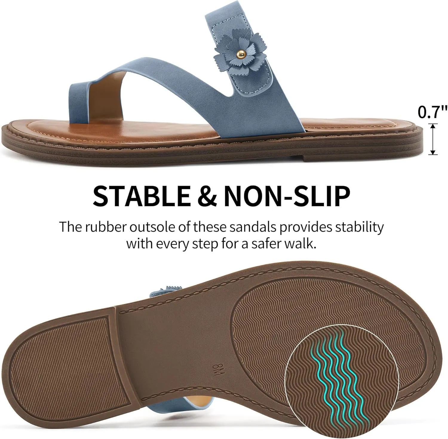 Flat Sandals for Women Dressy: Comfortable Summer Beach Sandal Adjustable Hook loop Slip on Toe Ring Walking Shoes for Travel Office