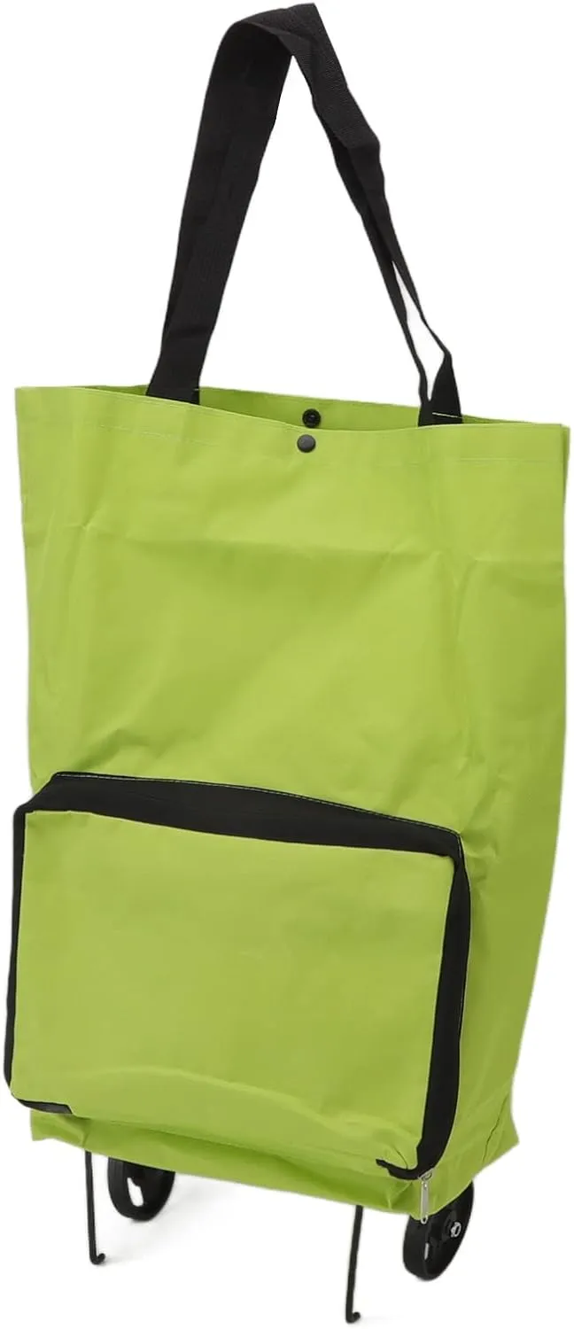 Foldable Shopping Cart, Multifunctional Strong Bearing Large Capacity Portable Wheeled Shopping Bag for Camping (Green)