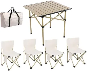 Folding Bea Picnic Tables Collapsible Backpack Lawn air Camping Folding air Set with Roll up Carbon Steel Table for More People Party, BBQ