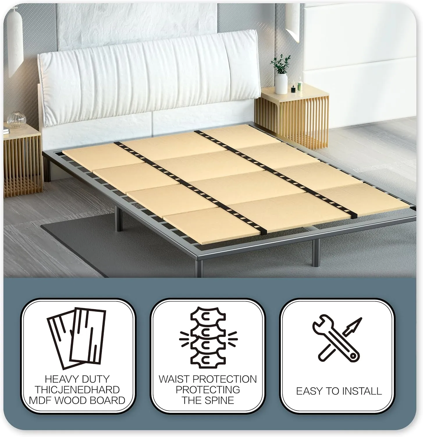 Folding Bed Support, Queen 80"x57" No-Sag Mattress Plate with Under-Board Support