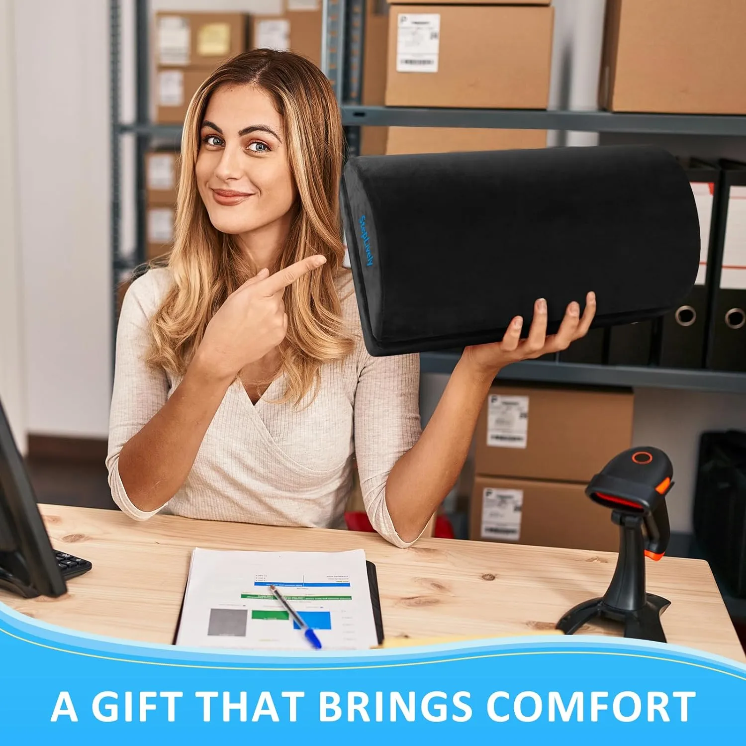Foot Rest for Under Desk at Work, Comfortable Foot Stool with 2 Adjustable Heights, Footrest with Washable Cover, for Back & Hip Pain Relief, Suitable for Office, Home and Car (Black)